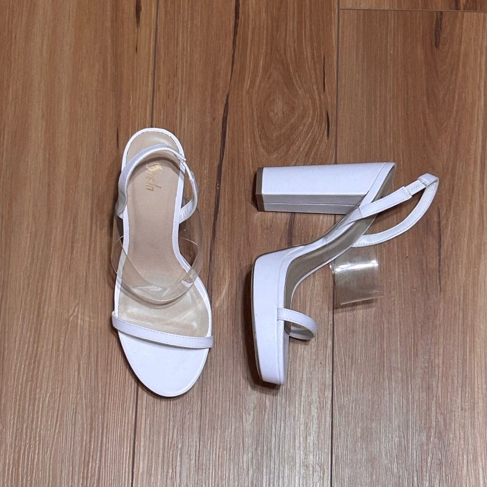 SHEIN Clear Slingback chunky white heels
